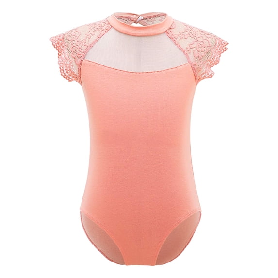 iiniim Youth Girls Gymnastics Leotard Floral Lace Ballet Dance Leotard Athletic Shirt Dancewear 5-16 Orange 13-14