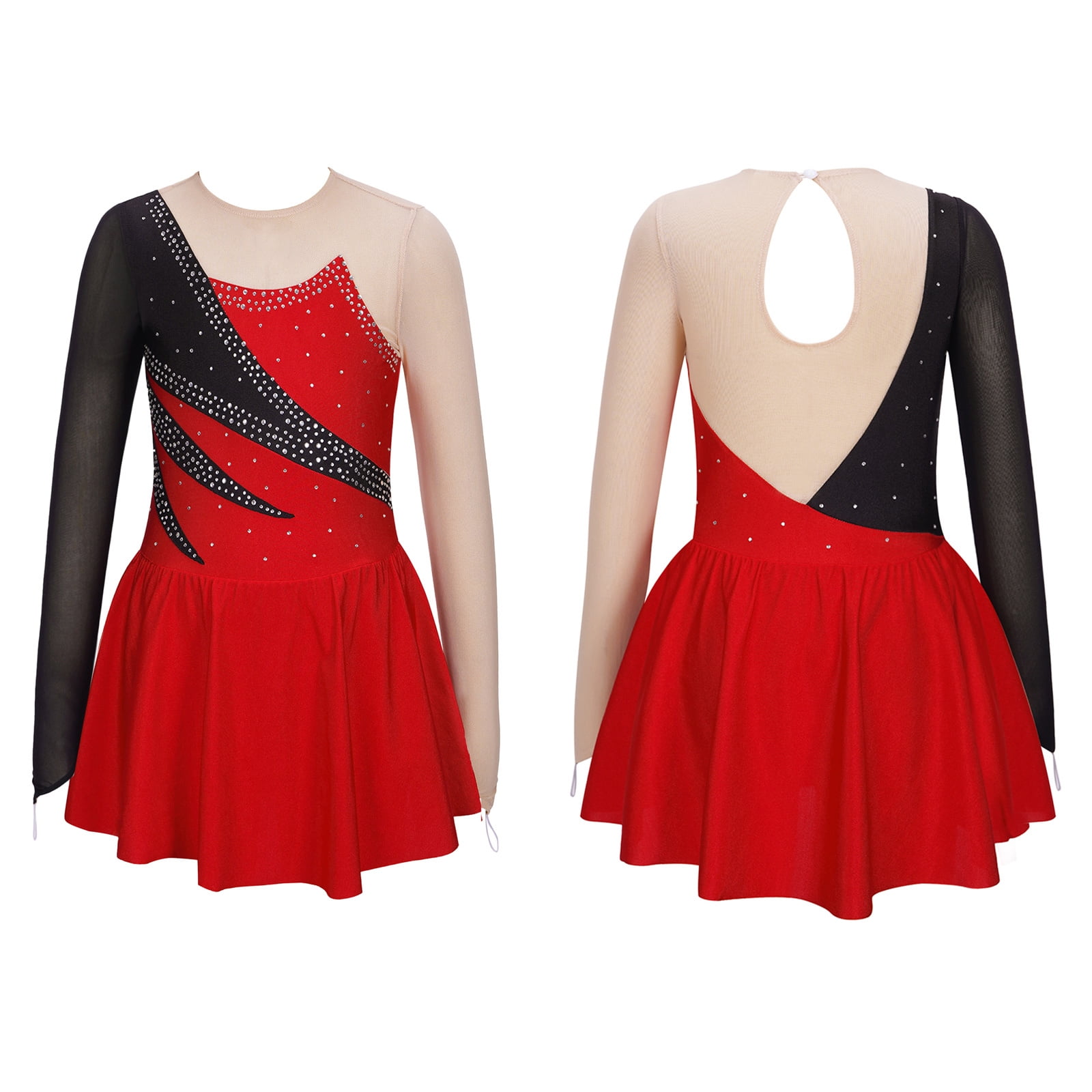 Iiniim Girls' Christmas Ice Skating Dress - Long Sleeve Velvet Costume For Dance & Party