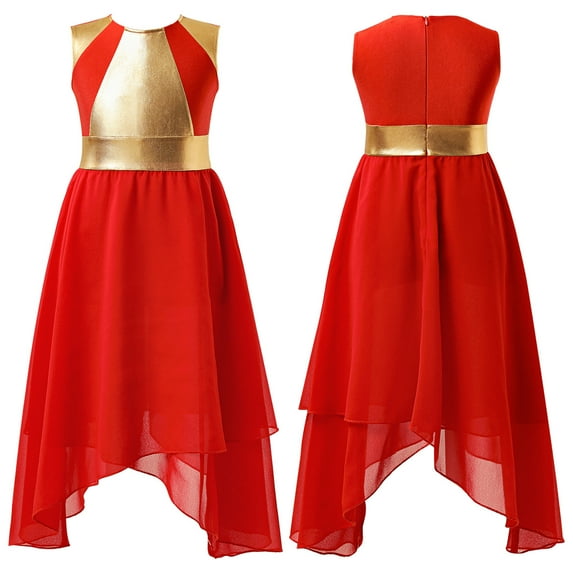 iiniim iiniim Girls Metallic Sleeveless Contemporary Lyrical Dancewear Ballroom Dancing Dress Red 14