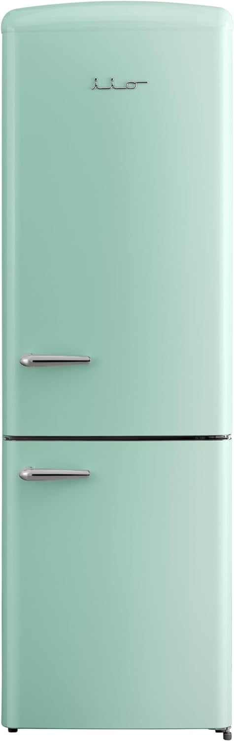 iio IRR2 12 cu. ft. Retro Refrigerator Full Size Fridge for Bedroom Bottom Freezer Chrome Handle, Frost Free, LED Multiflow 360 Dorm RV Office Beverage Quiet Compressor, Deep crisper drawer Green