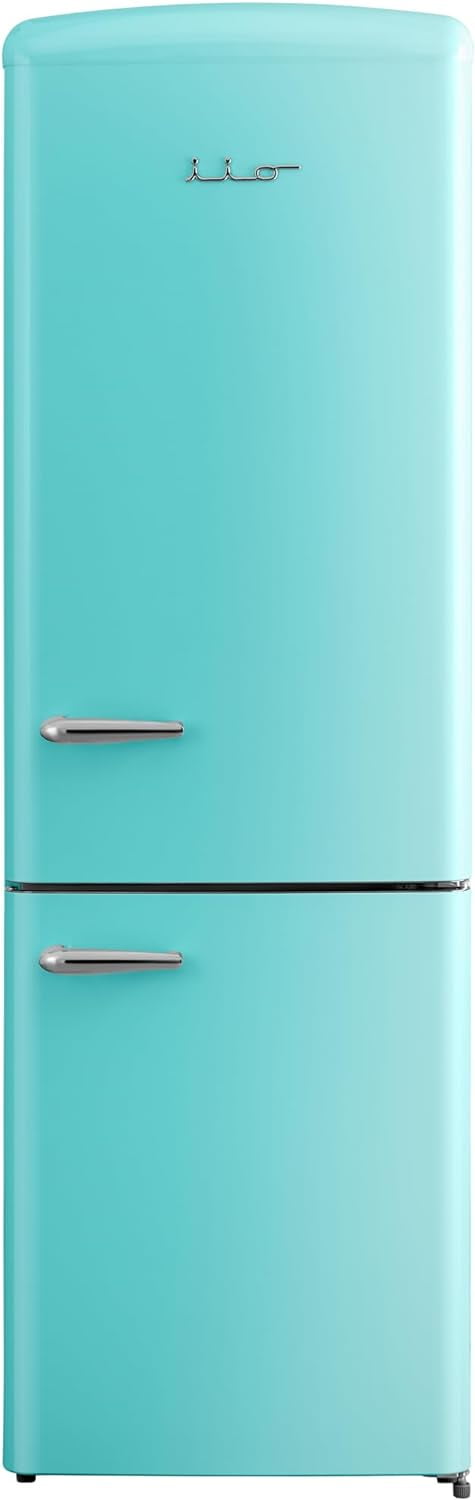 iio IRR2 12 cu. ft. Retro Refrigerator Full Size Fridge for Bedroom Bottom Freezer Chrome Handle, Frost Free, LED Multiflow 360 Dorm RV Office Beverage Quiet Compressor Deep crisper drawer Turquoise