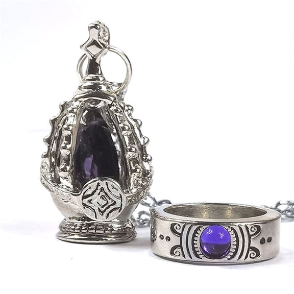 iirukaa Anime PMMM Akemi Homura Necklace Ring Soul Gem Necklace Ring Purple Core Set Cosplay Jewelry Pendant Ornament Anime Props Accessories Merch