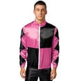 thumbnail image 1 of iixpin Adult Mens Halloween Cosplay Horse Trainer Jacket Long Sleeve Checkerboard Outerwear Costume Hot Pink&Black L, 1 of 7