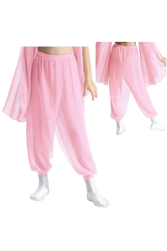 Belly Dance Harem Pants for Girls Classic Tribal Arabic Princess Halloween Trousers Palazzo Bloomers Pink 8
