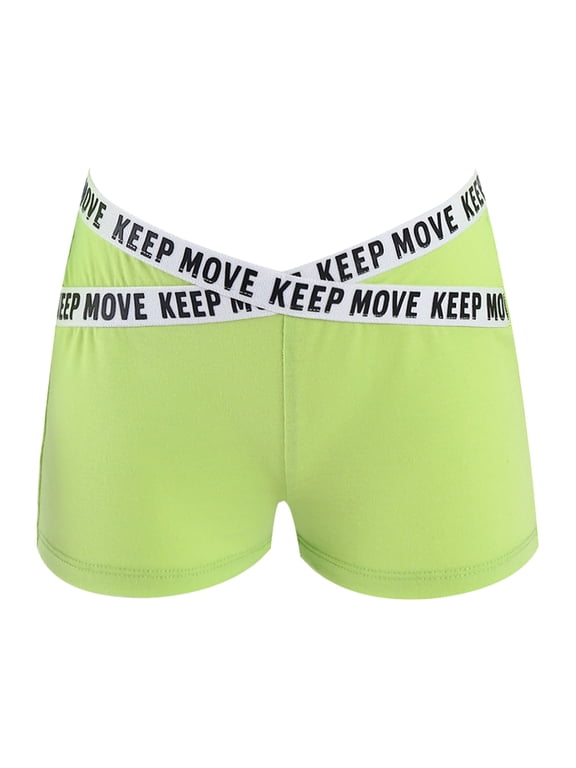 Big Girls Boycut Letter Waist Swim Shorts Athletic Dance Short Pants Summer Hot Bottoms Fluorescent Green 8