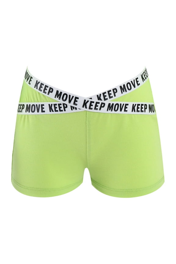 Big Girls Boycut Letter Waist Swim Shorts Athletic Dance Short Pants Summer Hot Bottoms Fluorescent Green 8