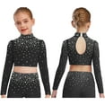 thumbnail image 1 of iixpin Big Girls Hip Hop Streetwear Sparkling Jazz Dance Crop Tops Mock Neck Cheerleading Dancing Clothes Black 16, 1 of 6