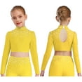 thumbnail image 1 of iixpin Big Girls Hip Hop Streetwear Sparkling Jazz Dance Crop Tops Mock Neck Cheerleading Dancing Clothes Black&Gold 10, 1 of 6