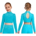 thumbnail image 1 of iixpin Big Girls Hip Hop Streetwear Sparkling Jazz Dance Crop Tops Mock Neck Cheerleading Dancing Clothes Green 8, 1 of 6