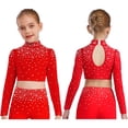 thumbnail image 1 of iixpin Big Girls Hip Hop Streetwear Sparkling Jazz Dance Crop Tops Mock Neck Cheerleading Dancing Clothes Red 8, 1 of 7