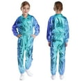 thumbnail image 1 of iixpin Boys Girls 2Pcs Dance Outfits Sequin Jacket with Pants Set Hip Hop Jazz Dance Birthday Party Costume Blue 12, 1 of 6