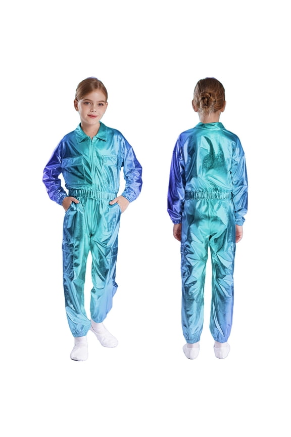 Boys Girls 2Pcs Dance Outfits Sequin Jacket with Pants Set Hip Hop Jazz Dance Birthday Party Costume Blue 6