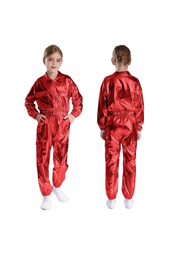 Boys Girls 2Pcs Dance Outfits Sequin Jacket with Pants Set Hip Hop Jazz Dance Birthday Party Costume Red 6