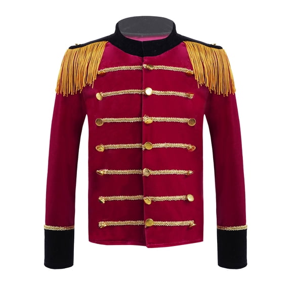 iixpin Boys Long Sleeve Tassel Button Down Jacket Ringmaster Circus Show Fancy Dress-up Prince Tailcoat Captain Uniform Red 4