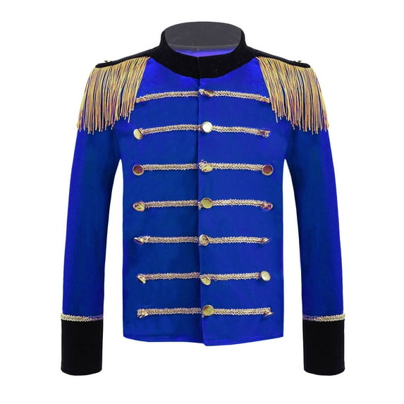iixpin Boys Long Sleeve Tassel Button Down Jacket Ringmaster Circus Show Fancy Dress-up Prince Tailcoat Captain Uniform Royal Blue 16