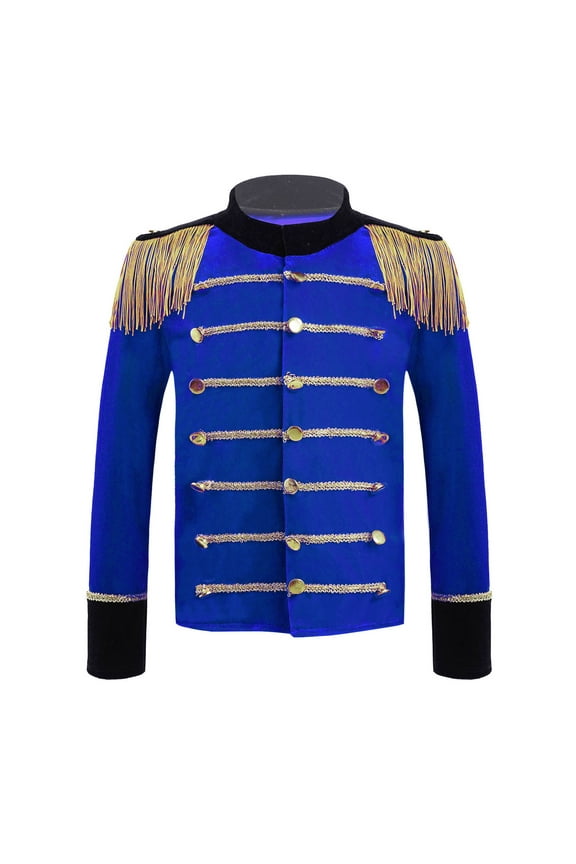 Boys Long Sleeve Tassel Button Down Jacket Ringmaster Circus Show Fancy Dress-up Prince Tailcoat Captain Uniform Royal Blue 6