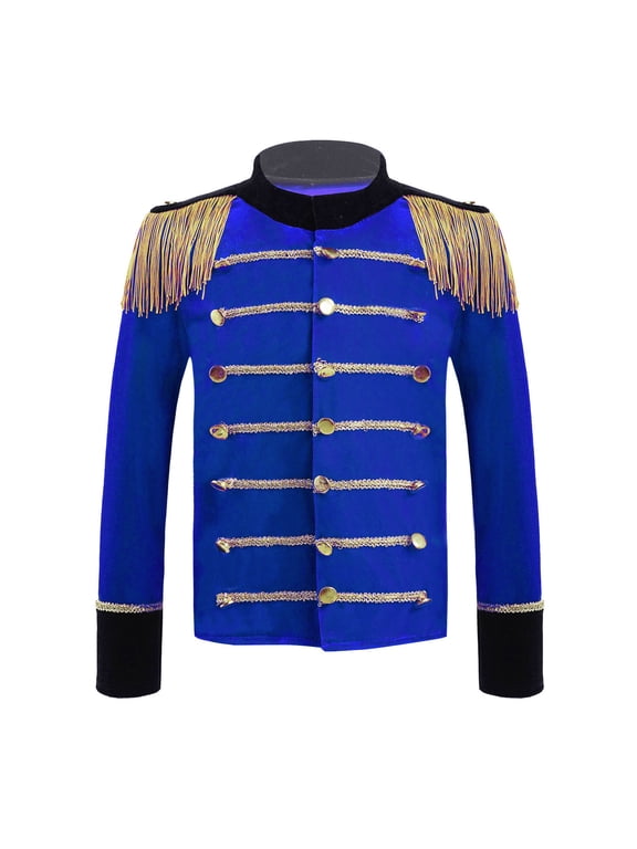 Boys Long Sleeve Tassel Button Down Jacket Ringmaster Circus Show Fancy Dress-up Prince Tailcoat Captain Uniform Royal Blue 8