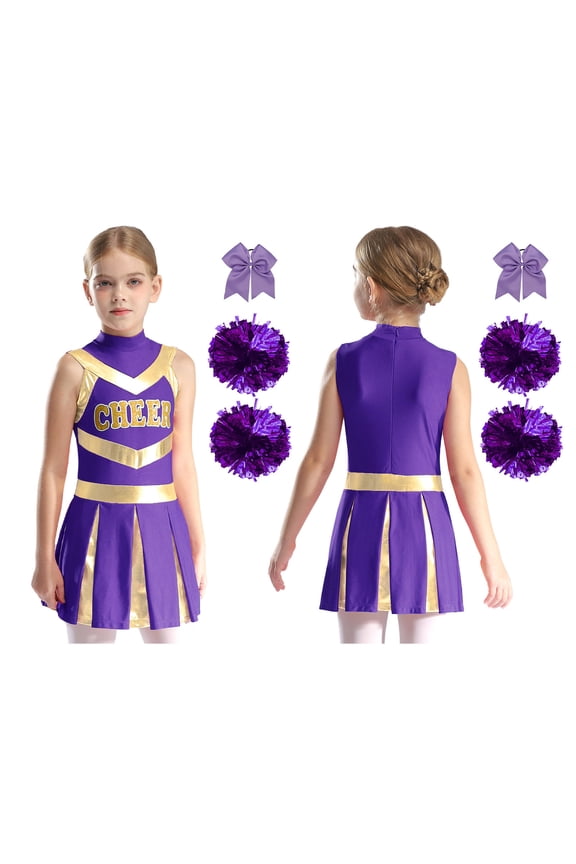 Cheer Leader Costume for Girls Sports Dress Outfit 6-16 Years Cheerleading Uniform Performance Dancewear A Purple 10