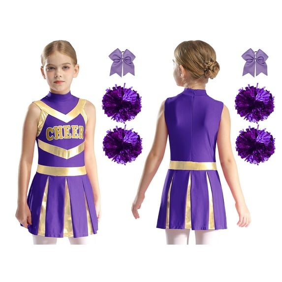 iixpin Cheer Leader Costume for Girls Sports Dress Outfit 6-16 Years Cheerleading Uniform Performance Dancewear A Purple 8