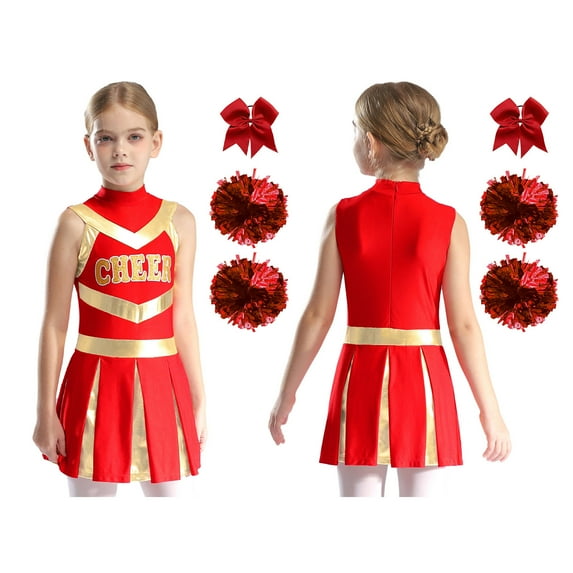 iixpin Cheer Leader Costume for Girls Sports Dress Outfit 6-16 Years Cheerleading Uniform Performance Dancewear A Red 12