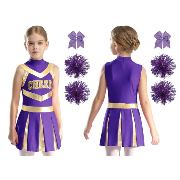 iixpin Cheer Leader Costume for Girls Sports Dress Outfit 6-16 Years Cheerleading Uniform Performance Dancewear B Purple 6