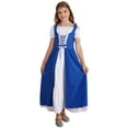 thumbnail image 1 of iixpin Child Girls Renaissance Princess Halloween Dress-up Medieval Robe Gown Short Sleeve Maiden Maxi Dress A-Blue 16, 1 of 5