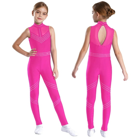 iixpin Full Body Jumpsuit for Girls Long Sleeves Biketards Tumbling Dance Leotard Skating Romper Bodysuit Hot Pink 8