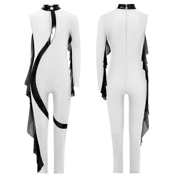 iixpin Full Body Leotard for Kids Girls Gymnastics Ballet Unitard Catsuit Bodysuit Dance One Piece Jumpsuit White 16
