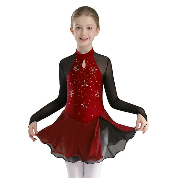 iixpin Girl's Lyrical Dance Dress Ballet Dancewear Figure Ice Skating Leotard Dresses Ballerina Outfits Burgundy 16