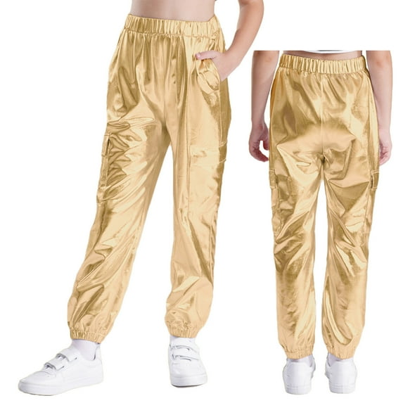 iixpin Girls Boys Shiny Dance Pants Jazz Hip Hop Performance Costume Streetwear Athletic Sweatpants Gold 6