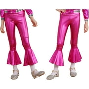 iixpin Girls Bronzing Flare Dance Pants Kids Shiny Metallic Bell Bottom Jazz Stage Performanceg Party Fancy Trousers Hot Pink 16
