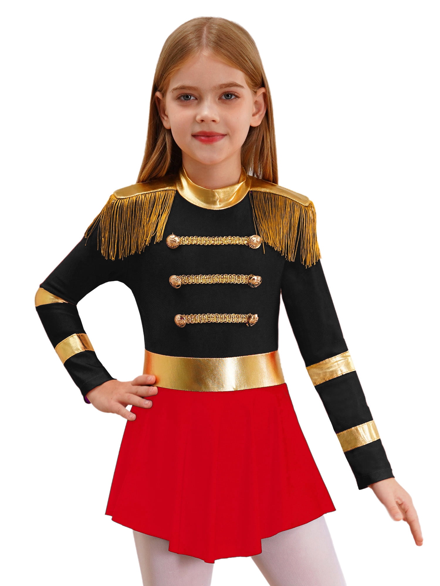 iixpin Girls Circus Showman Tuxedo Dance Dress Tassel Drum Majorette Uniform Sets Black 6 Walmart