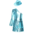 thumbnail image 1 of iixpin Girls Disco Bodysuit Set, 3-Piece Dance Outfit with Fringed Skirt & Sequined Hat Blue 16, 1 of 7
