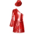 thumbnail image 1 of iixpin Girls Disco Bodysuit Set, 3-Piece Dance Outfit with Fringed Skirt & Sequined Hat Red 12, 1 of 7