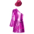 thumbnail image 1 of iixpin Girls Disco Bodysuit Set, 3-Piece Dance Outfit with Fringed Skirt & Sequined Hat Rose Pink 16, 1 of 7