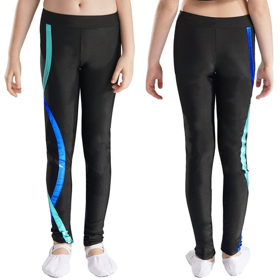 iixpin Girls High Waist Leggings Active Sport Jeggings Slim Fit Tights Gym Workout Yoga Dance Pants Activewear Black&Blue 6