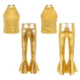 thumbnail image 1 of iixpin Girls Hip Hop Jazz Dance Outfits Kids Sequin Stage Performance Crop Tops with Flared Hem Pants Set Gold 16, 1 of 7