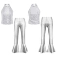 thumbnail image 1 of iixpin Girls Hip Hop Jazz Dance Outfits Kids Sequin Stage Performance Crop Tops with Flared Hem Pants Set Silver 10, 1 of 7