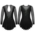 thumbnail image 1 of iixpin Girls Long Sleeves Figure Ice Skating Dress Kids Leotard Roller Skating Sheer Mesh Ballet Dance Dress Black 16, 1 of 7