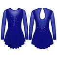 thumbnail image 1 of iixpin Girls Long Sleeves Figure Ice Skating Dress Kids Leotard Roller Skating Sheer Mesh Ballet Dance Dress Royal Blue 16, 1 of 7