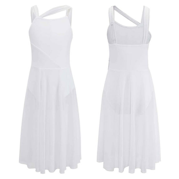 iixpin Girls Lyrical Contemporary Ballet Dance Dress Sleeveless Color Patchwork Gymnastic Leotard Skirt Dance Costume White 14