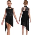 thumbnail image 1 of iixpin Girls Lyrical Dance Dress Floral Lace Sleeveless Irregular Leotard Dress Rhinestones Ballet Dancewear Black 14, 1 of 4