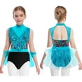 thumbnail image 1 of iixpin Girls Salsa Jazz Dress Sleeveless Backless with Shiny Sequins in Color Block Pattern Hip Tassels Dance Jumpsuit Blue Green 12, 1 of 6