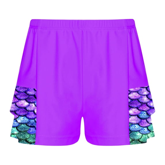 iixpin Girls Solid Ruffles Side Swim Shorts Loose Fit Trunks Boardshorts Running Jogging Sports Underpants Summer Hot Bottoms Purple 6