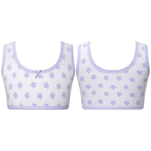 iixpin Girls Sports Bra Kids Cute Print Unpadded Crop Top Cotton Soft Seamless Cami Bralette Undershirts Flower A 13-14