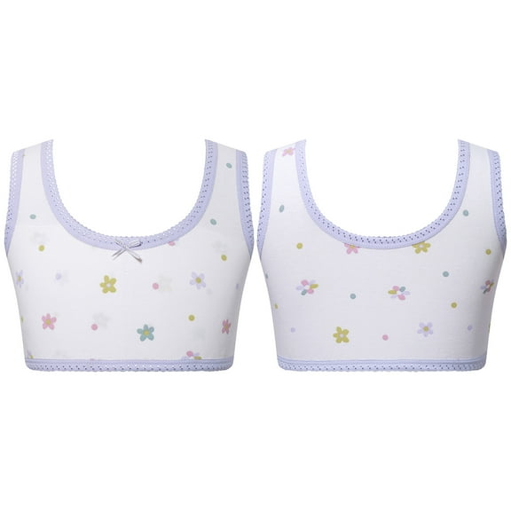 iixpin Girls Sports Bra Kids Cute Print Unpadded Crop Top Cotton Soft Seamless Cami Bralette Undershirts Flower B 7-8