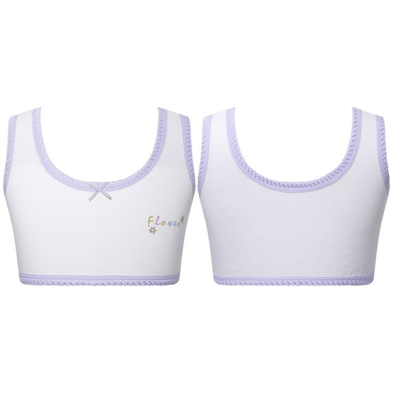 iixpin Girls Sports Bra Kids Cute Print Unpadded Crop Top Cotton Soft Seamless Cami Bralette Undershirts White 13-14