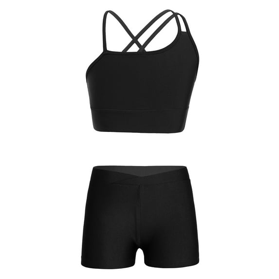 iixpin Girls Yoga Outfit 2pcs Crop Top and Track Shorts Set Athletic Workout Street Dance Outfit Black XXL