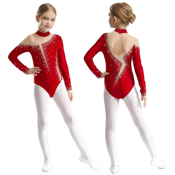 iixpin Gymnastics Leotard for Girls Dance Bodysuit Tank Ballet Unitard Shiny Rhinestone Dance Workout Burgundy 10