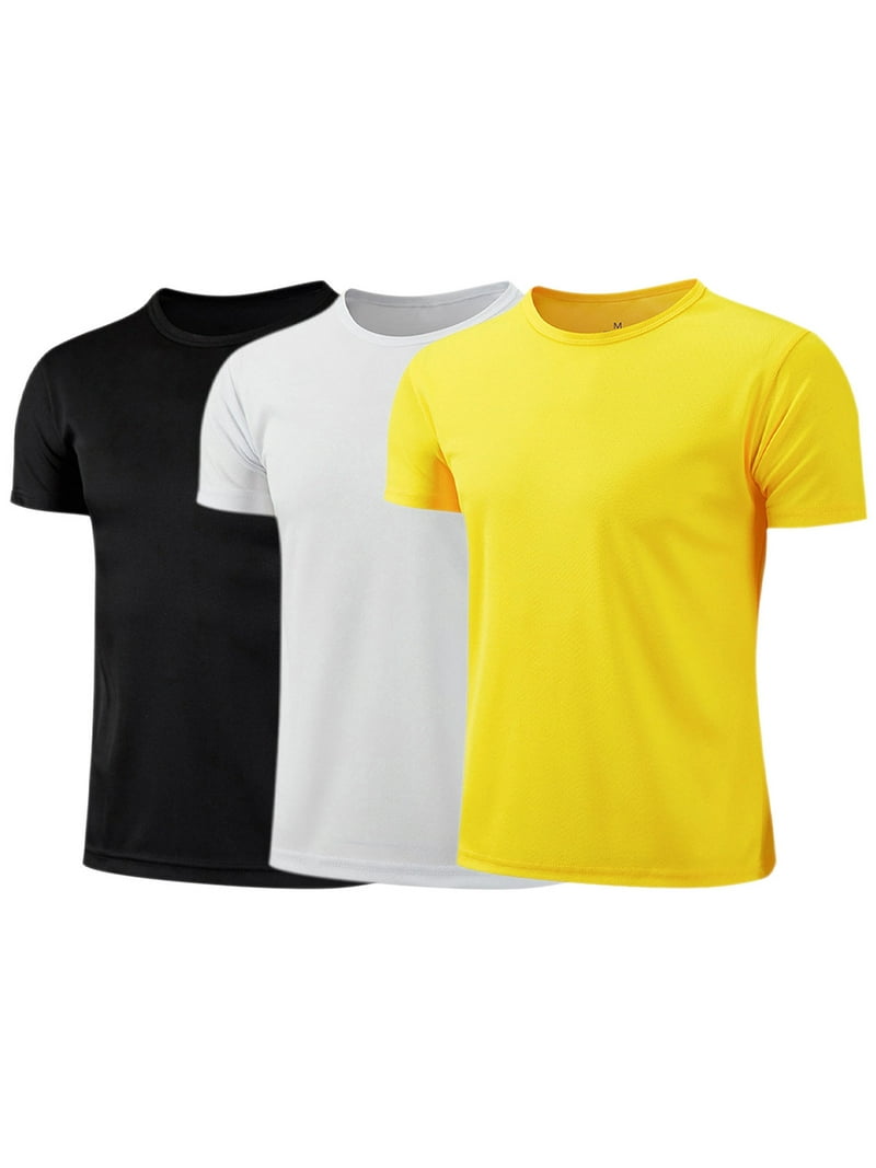 iixpin Kids Boys 3 Pack Solid Color Short Sleeve T-shirts Dry Fit Workout  Running Active Performance Tee Black\u0026White\u0026Yellow 10-11 - Walmart.com, image size:800x1067